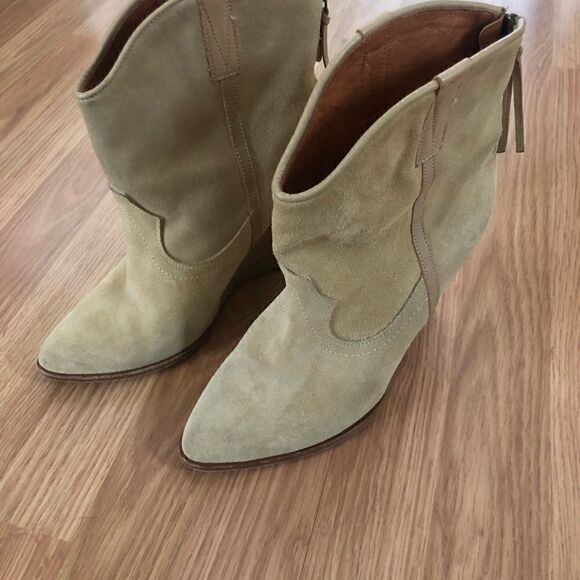 IRO Vero Cuoio Tan Suede Wedge Boots Booties Made In Italy - Picture 4 of 13